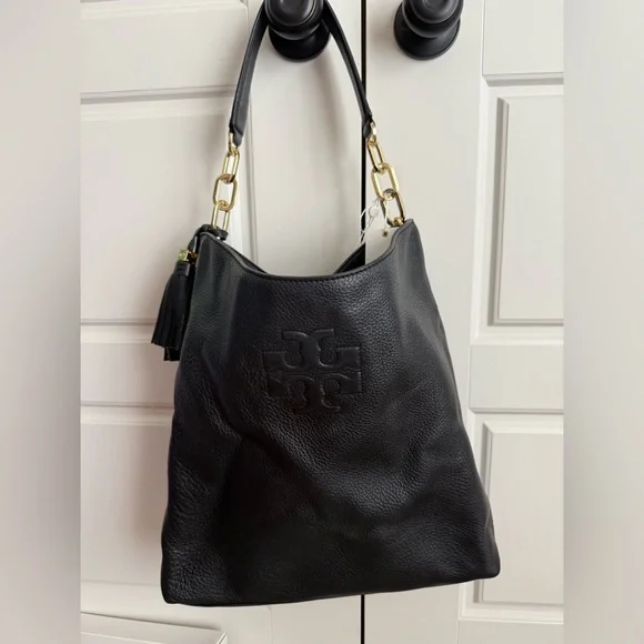 Tory Burch Hobo Tassel bag and matching wallet in black. Like new! - Picture 1 of 16